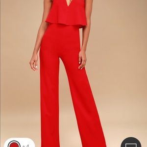 Lulu’s Power of Love Red Strapless Jumpsuit